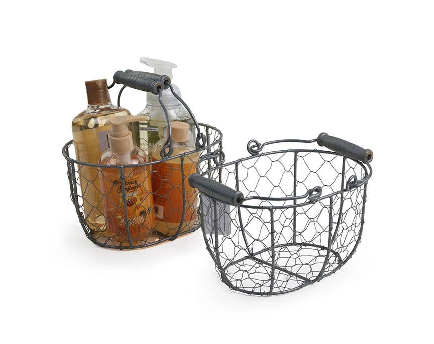 8 inch oval chicken wire double handle- Gray