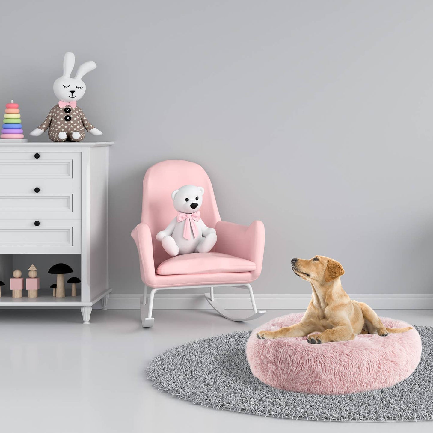Shaggy Fur Donut Bolster Pet Bed