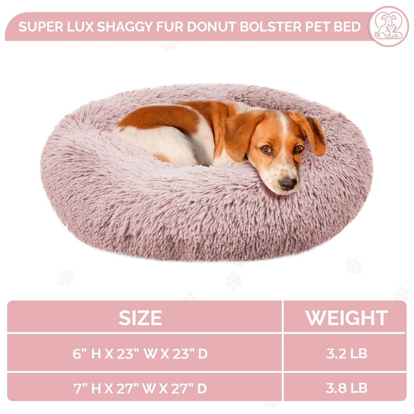 Shaggy Fur Donut Bolster Pet Bed