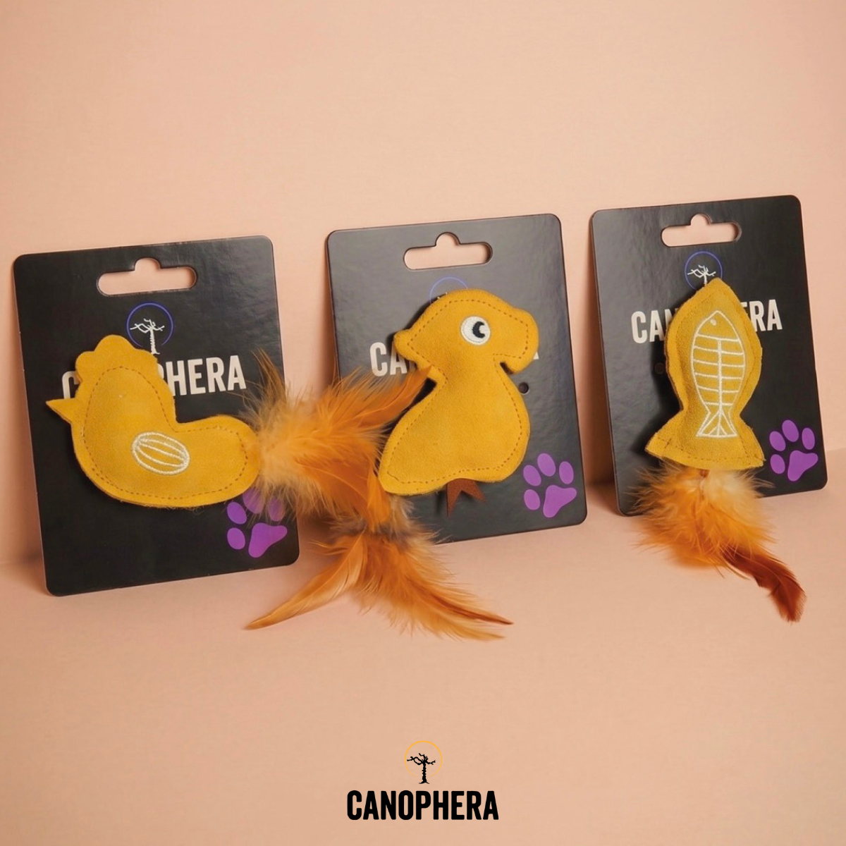 Cat Toy Made of Leather & Feathers - Fish