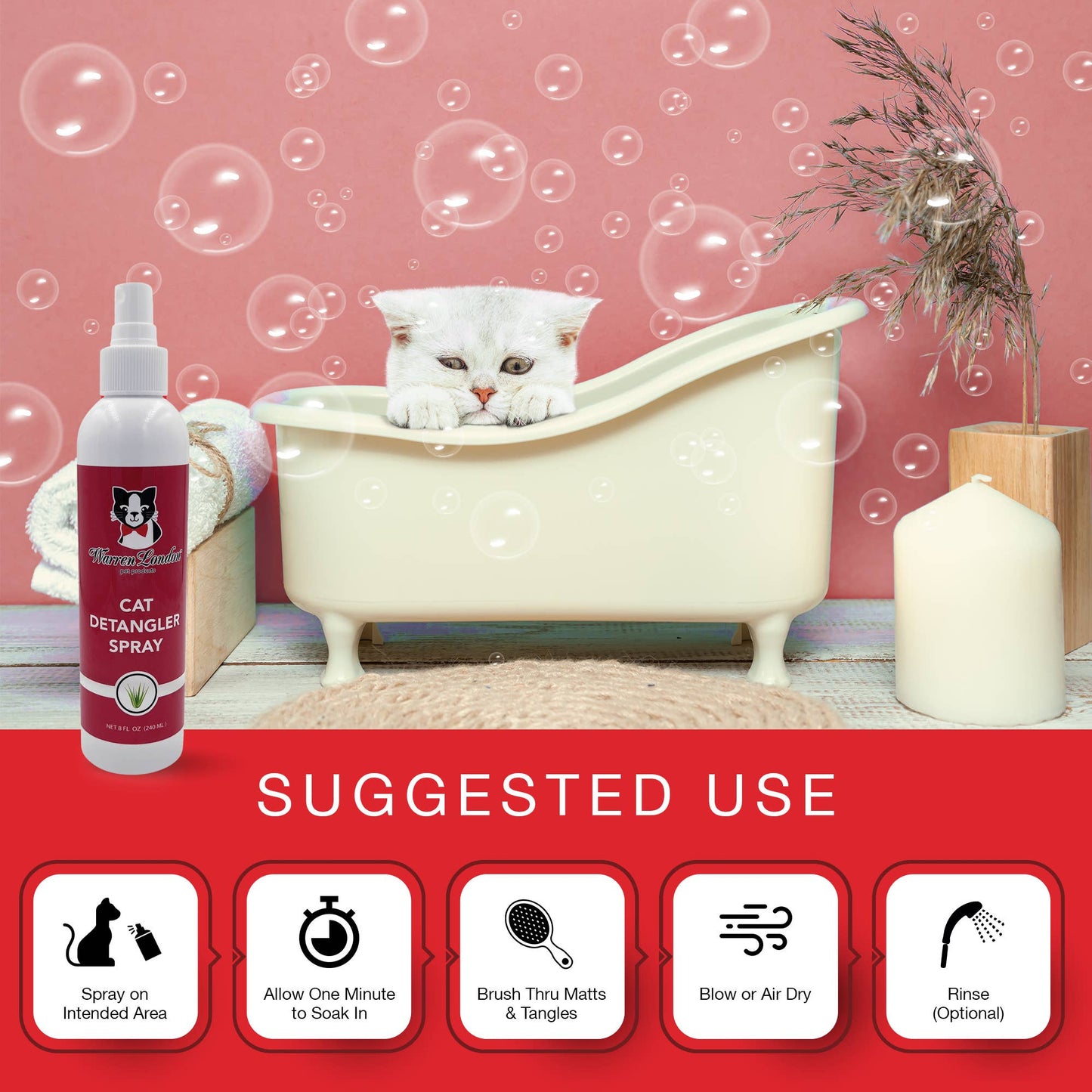 🐱✨ Cat Detangler Spray – Unscented Conditioning Spray for Mats & Tangles 🪮💚