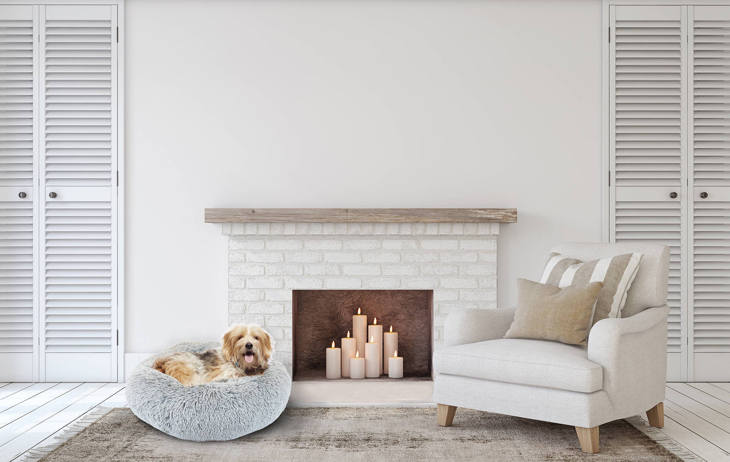 Shaggy Fur Donut Bolster Pet Bed