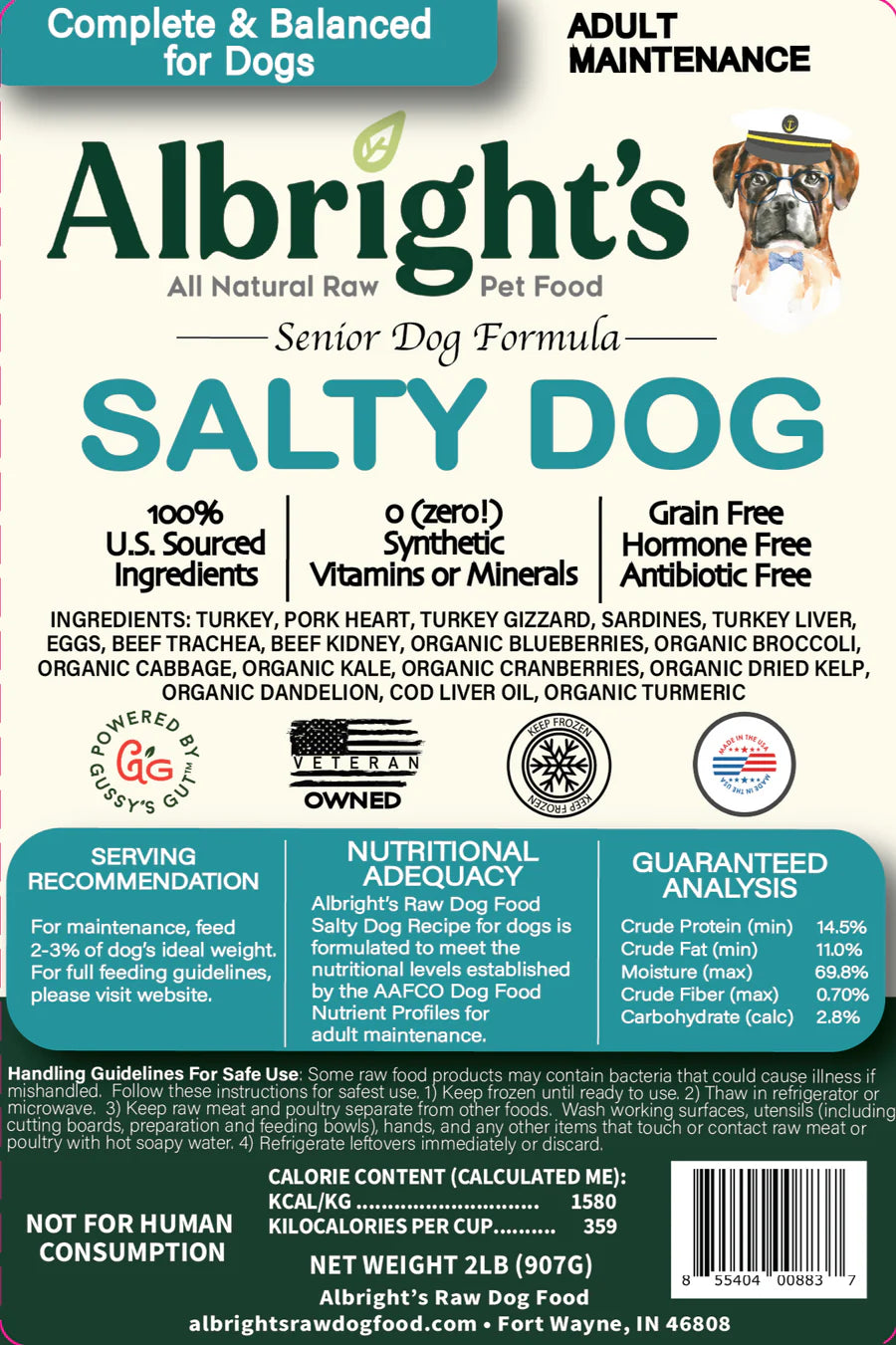 "Salty Dog" Senior Complete Formula - Raw Recipe for Dogs