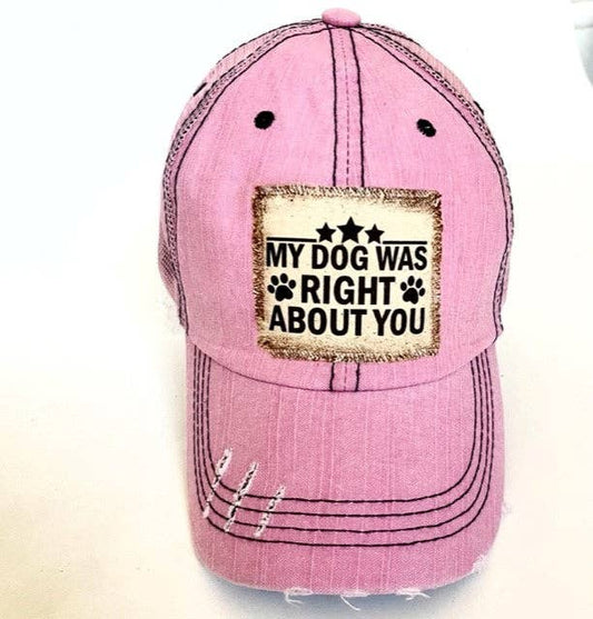 MY DOG WAS RIGHT  ABOUT YOU DISTRESSED TRUCKER HAT