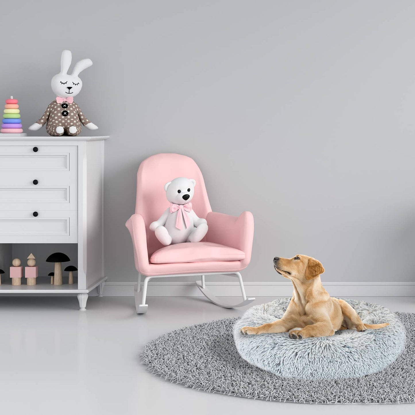 Shaggy Fur Donut Bolster Pet Bed