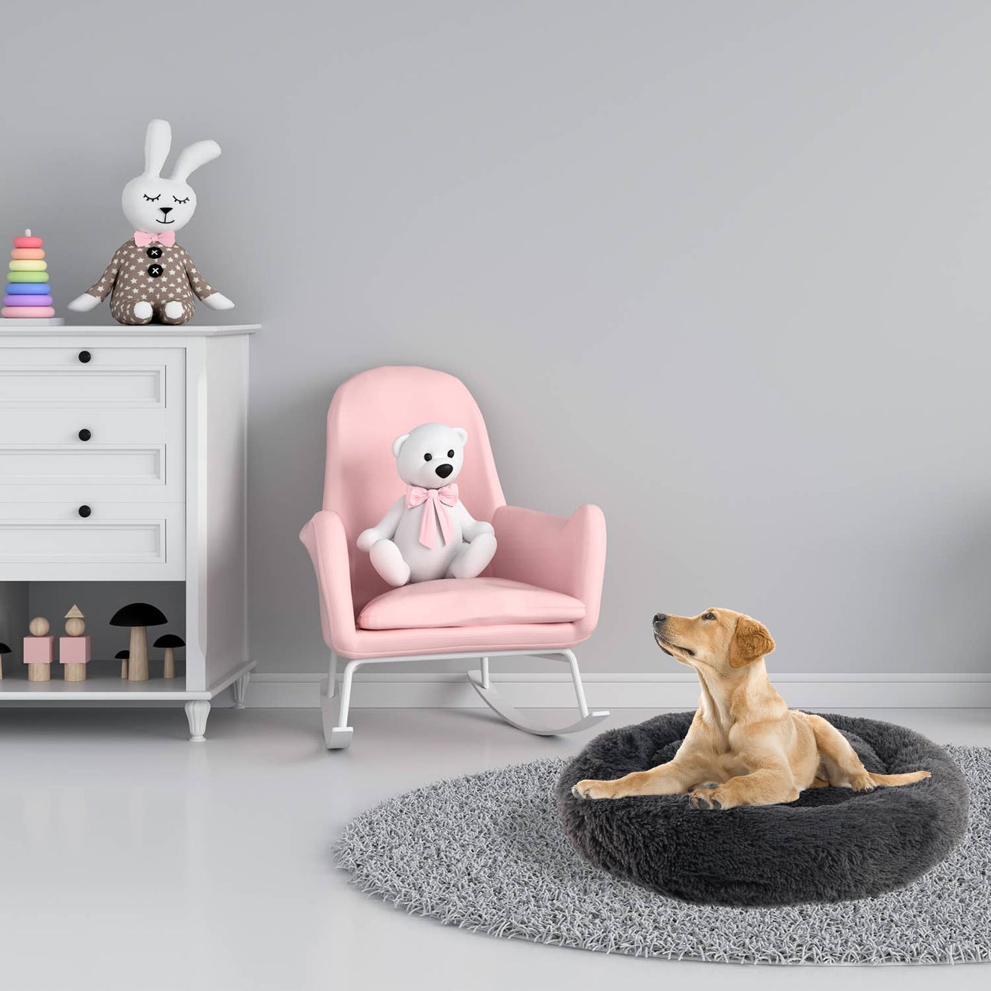 Shaggy Fur Donut Bolster Pet Bed