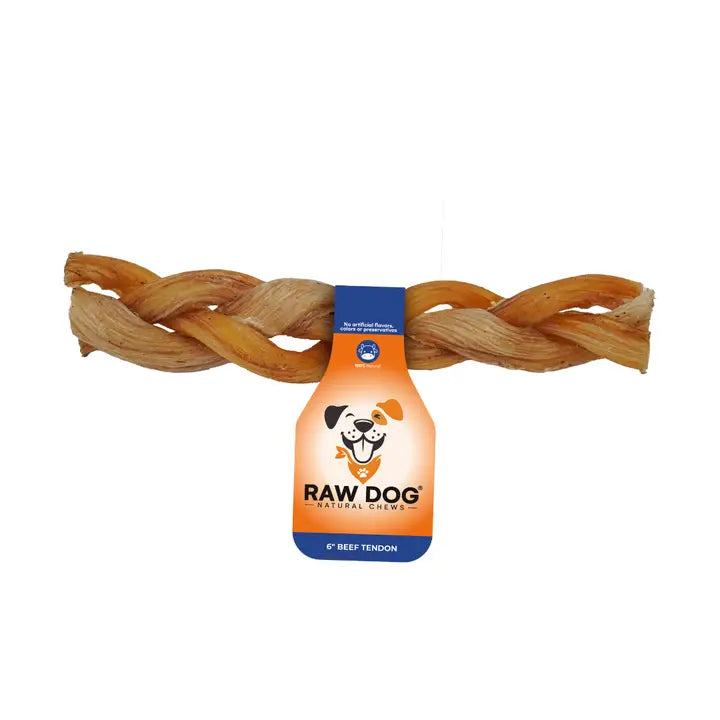 🐾🥩 Raw Dog 6″ Braided Beef Tendon – Soft Yet Long-Lasting Natural Chew