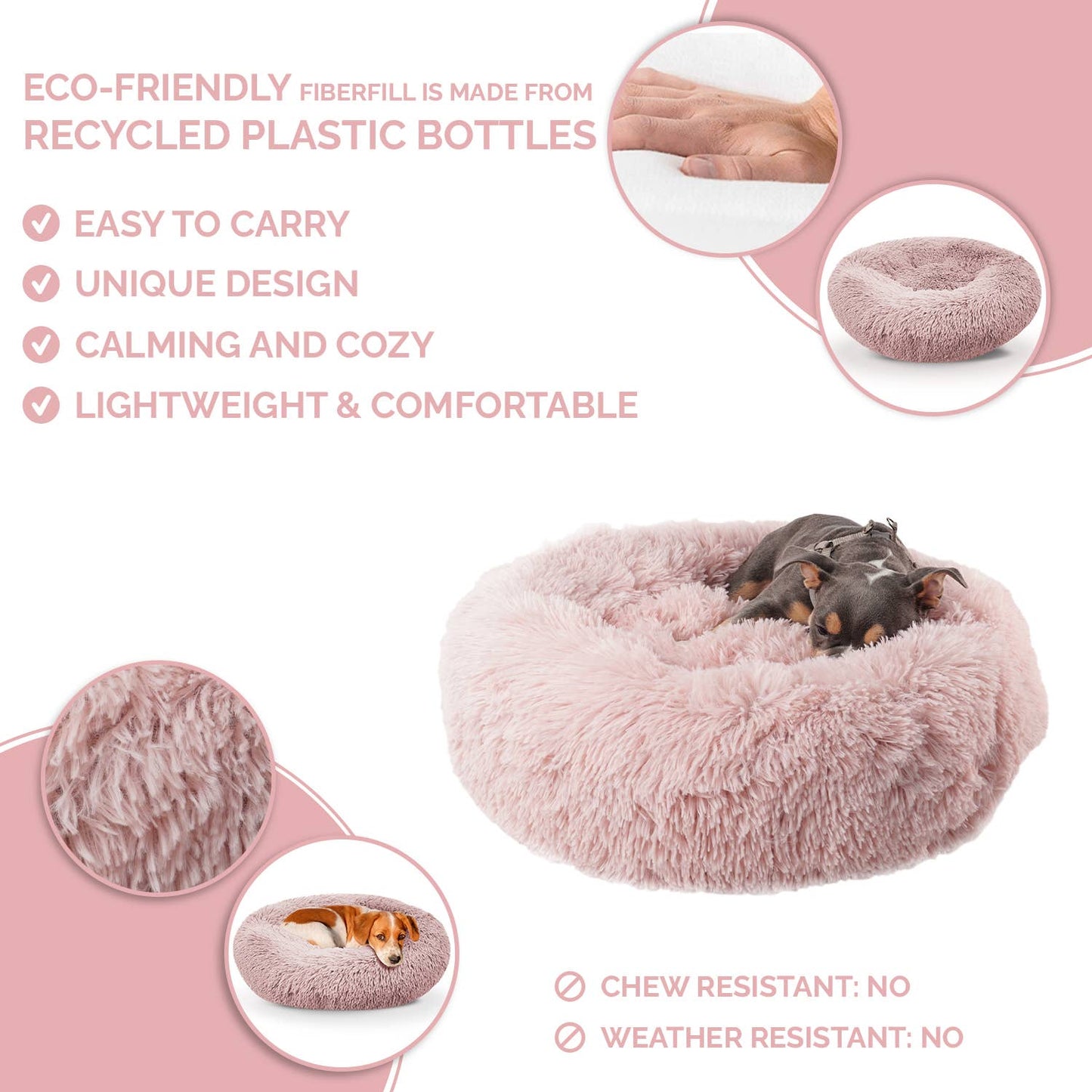 Shaggy Fur Donut Bolster Pet Bed
