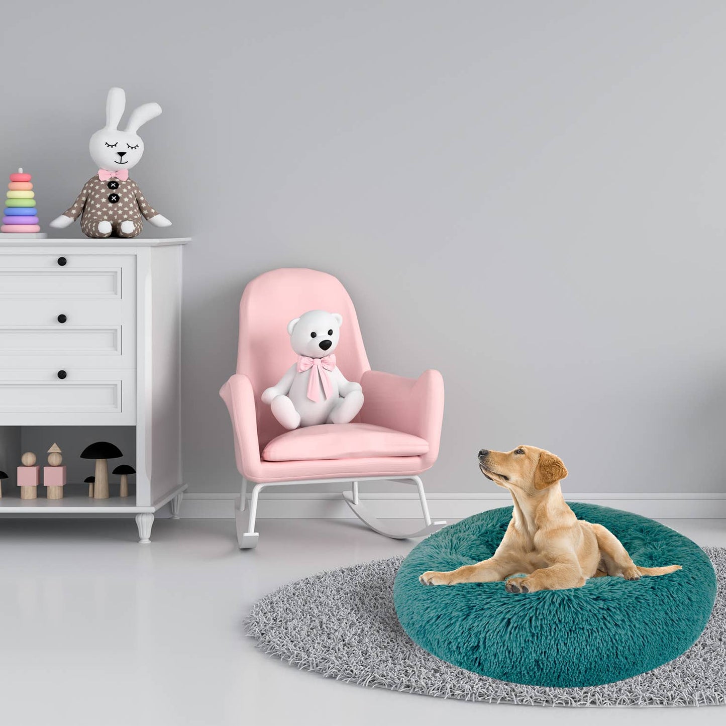 Shaggy Fur Donut Bolster Pet Bed