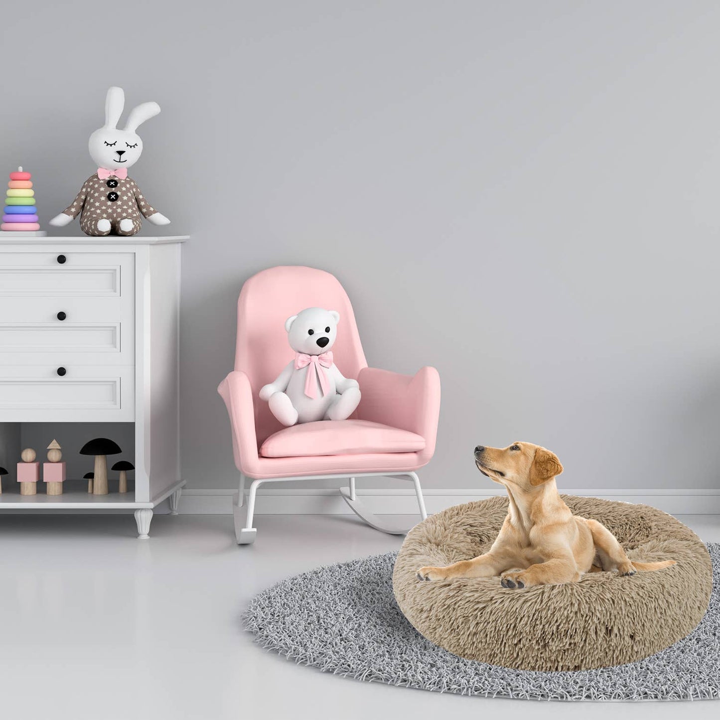 Shaggy Fur Donut Bolster Pet Bed