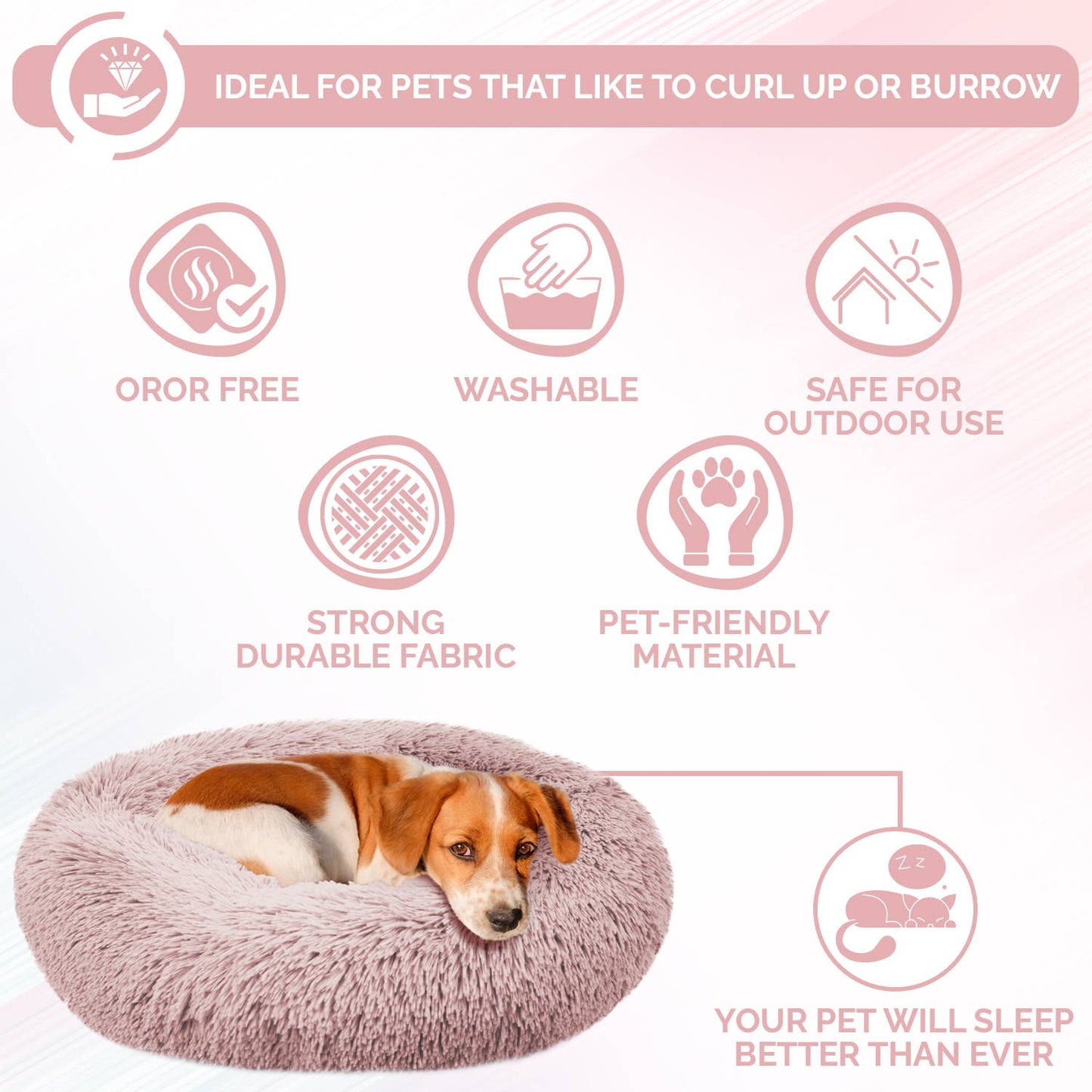 Shaggy Fur Donut Bolster Pet Bed
