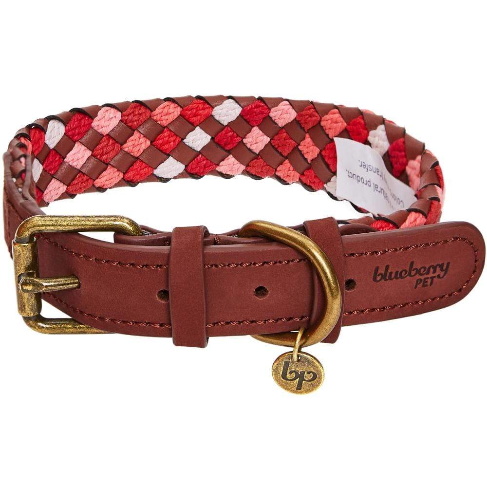 2 Colors, Braided Full Grain Leather Dog Collar