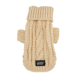 Dog Cable Knit Sweater - Beige