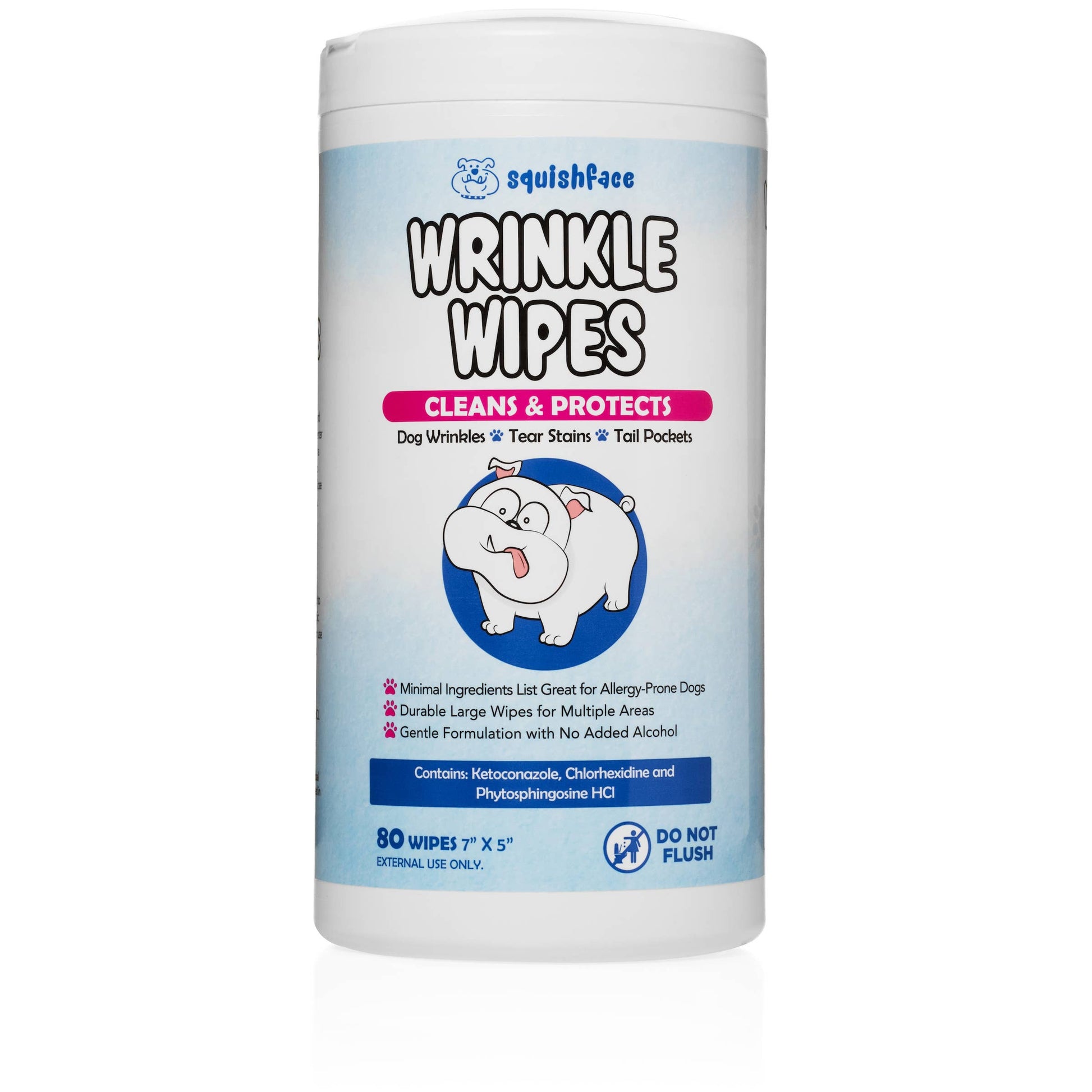Squishface Wrinkle Wipes 5”x7” Dog Wipes with Chlorhexidine