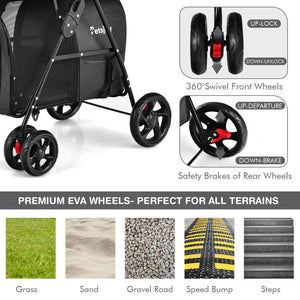 4-in-1 Double Pet Stroller with Detachable Carrier and Travel Carriage