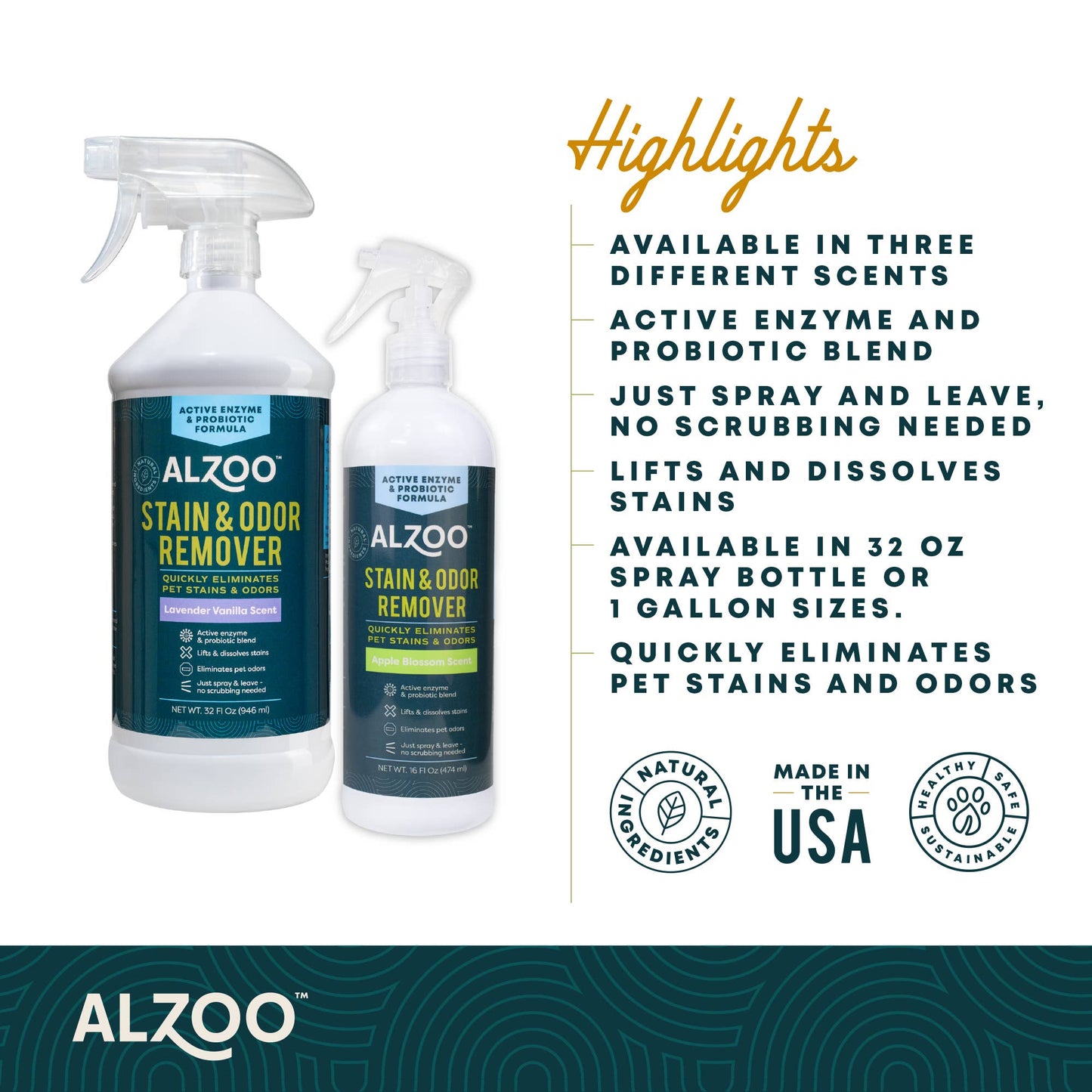 🐶🌿 ALZOO Enzymatic-Based Stain & Odor Remover Lavender, 16oz