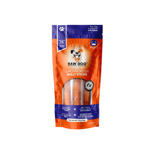 🦴🐄 Monster Bully Sticks – 6" (3 Pack) Premium Beef Pizzle Dog Chews