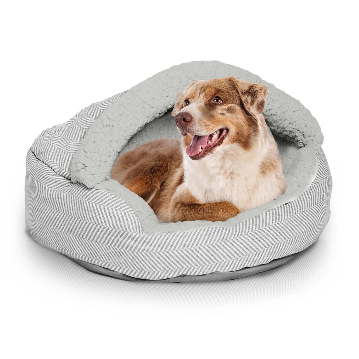 🐾 Precious Tails Herringbone Canvas Fleece Deep Dish Cave Bed