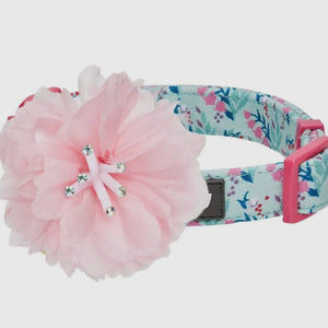Floral Dog Collar with Detachable Pink Peony