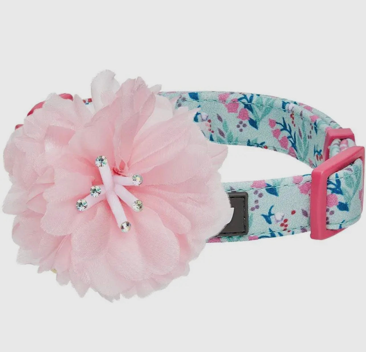 Floral Dog Collar with Detachable Pink Peony