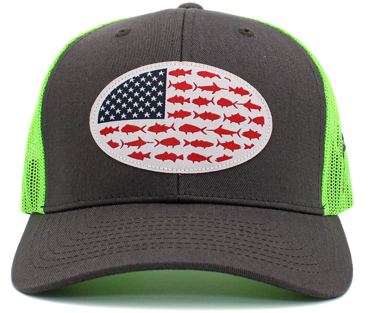 🎣🧢USA Fish Flag Mesh Back Ballcap