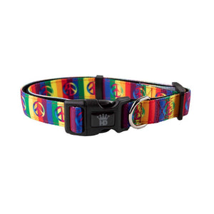 🌈✌️ Pride Rainbow‑Peace Adjustable Dog Collar – Matching Lead Available