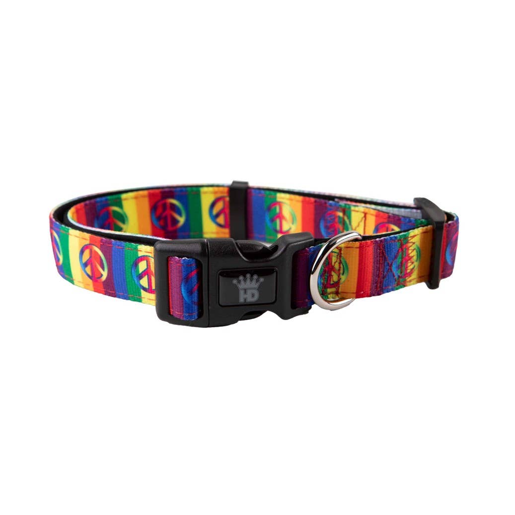 🌈✌️ Pride Rainbow‑Peace Adjustable Dog Collar – Matching Lead Available