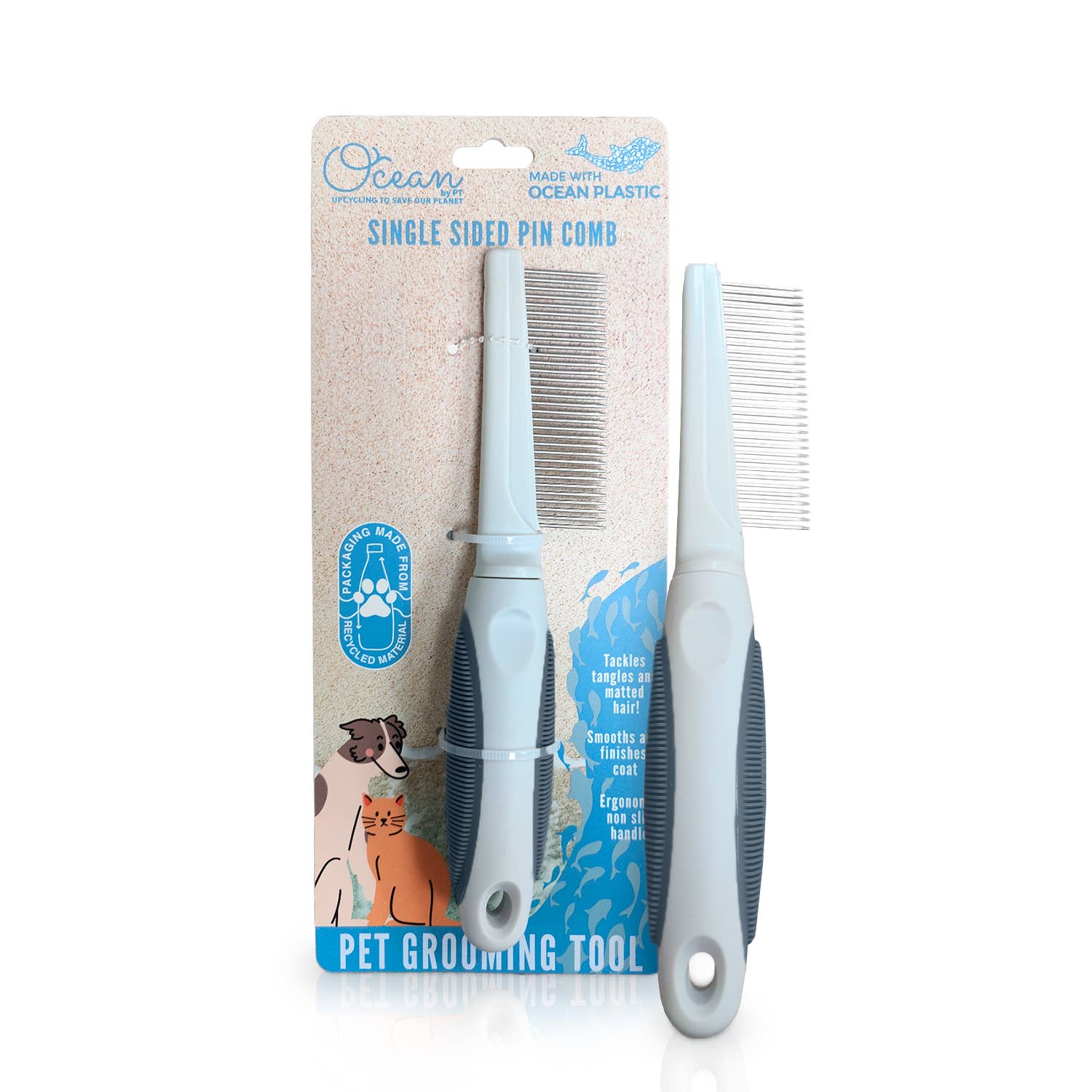 Ocean Plastic by PT Single-Sided Pin Comb Brush for Pets