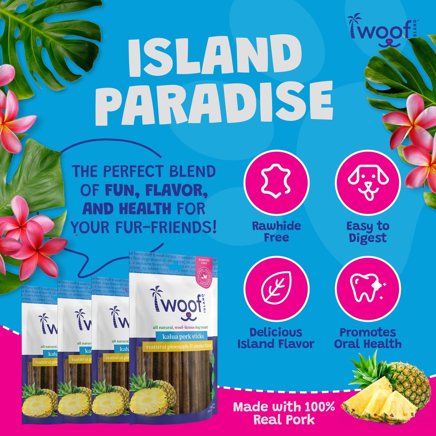 🌺🐷 Woof Island™ Kalua Pork Sticks – Long-Lasting Rawhide-Free Pork Chews for Dogs