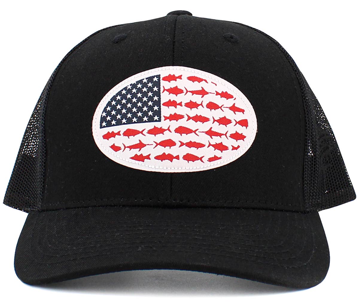 🎣🧢USA Fish Flag Mesh Back Ballcap