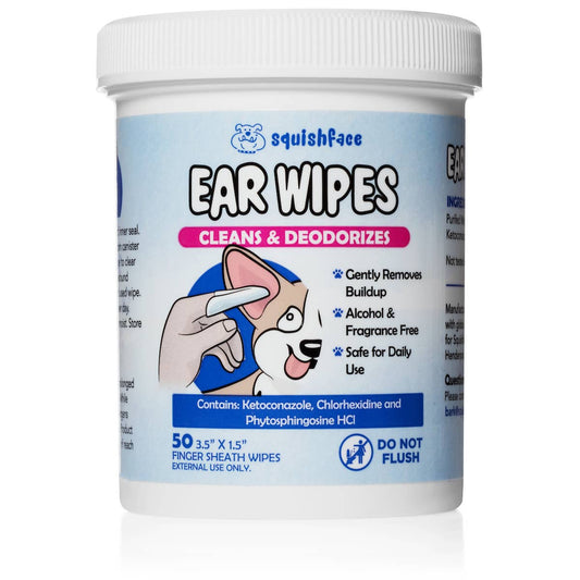 Squishface Ear Wipes - Dog Ear Cleaner Finger Wipes