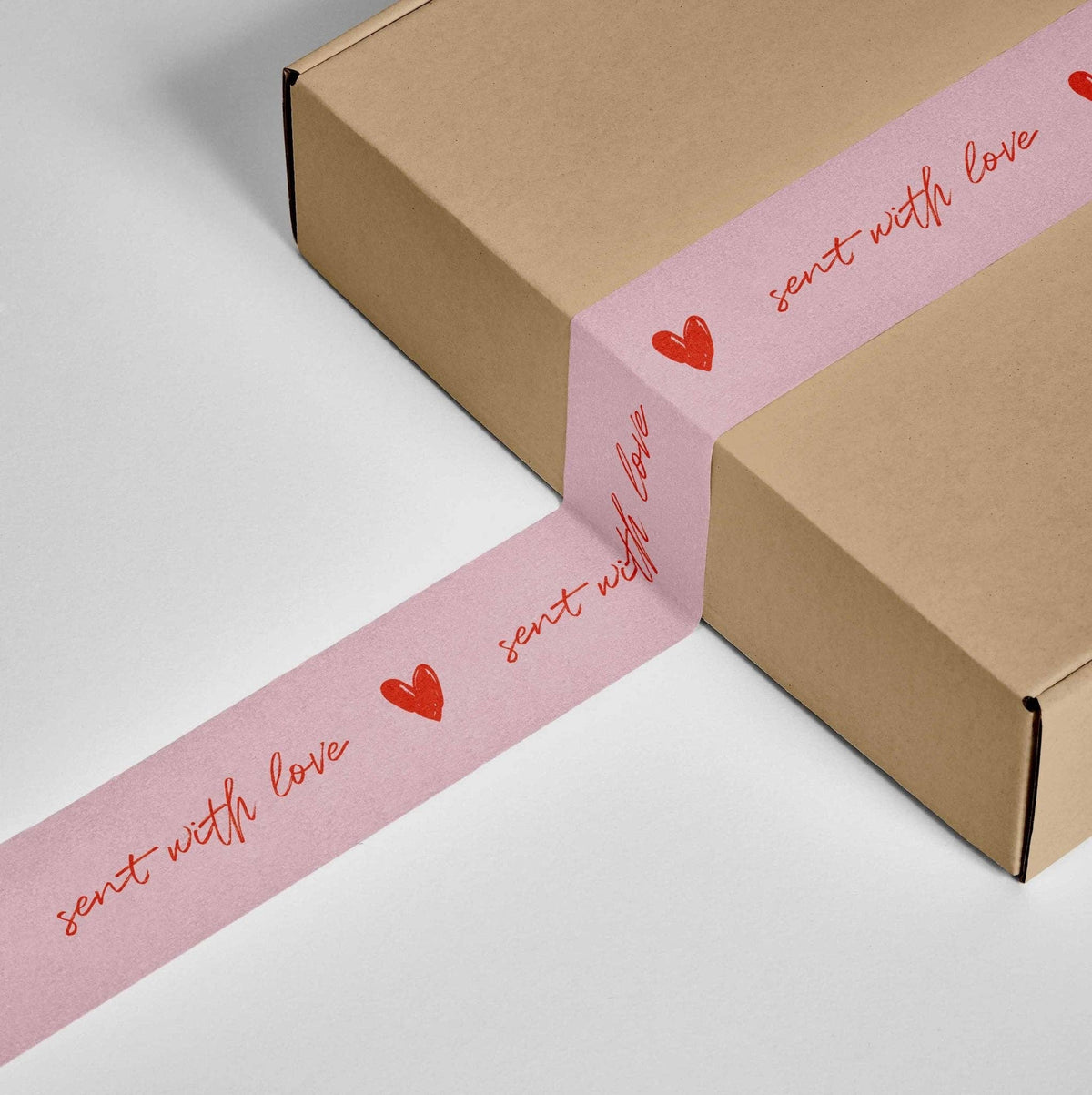 "Sent With Love" Script Handwriting Shipping Tape - Pink/Red