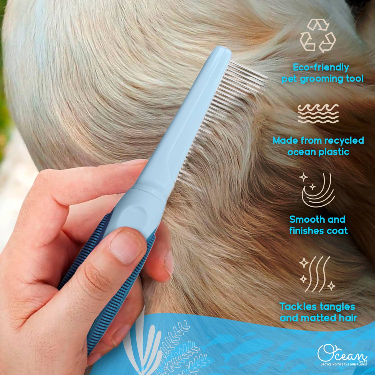 Ocean Plastic by PT Single-Sided Pin Comb Brush for Pets