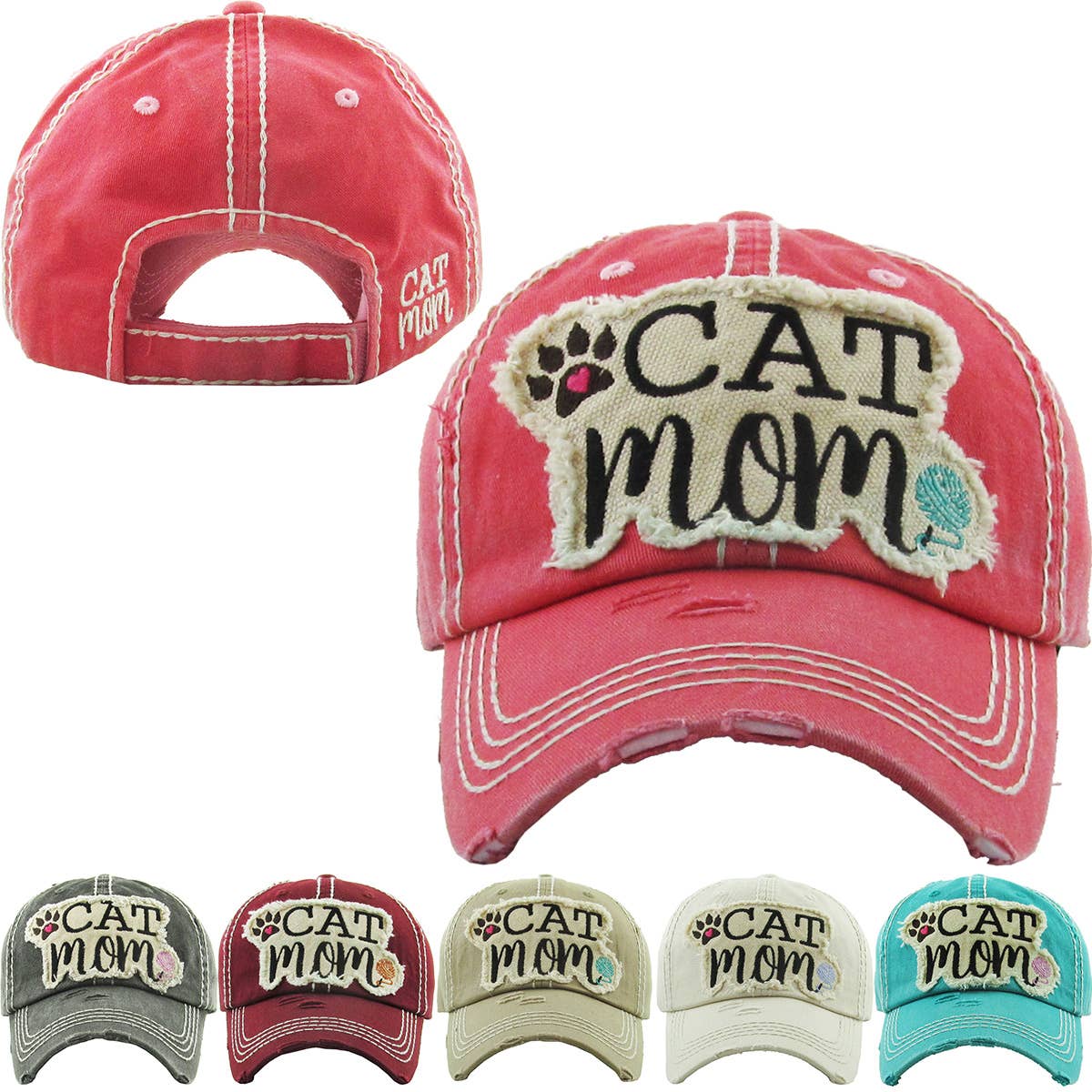 🐈💖🧢CAT MOM Washed Vintage Ball Cap