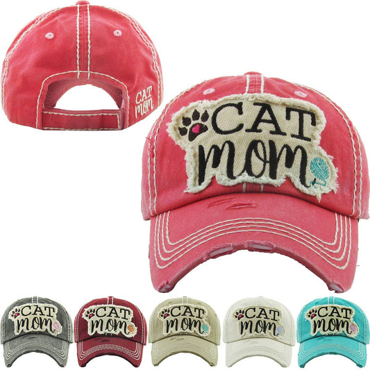 🐈💖🧢CAT MOM Washed Vintage Ball Cap