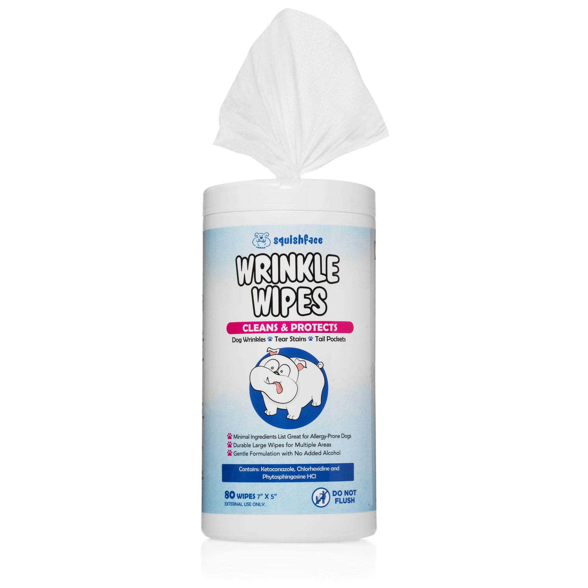 Squishface Wrinkle Wipes 5”x7” Dog Wipes with Chlorhexidine