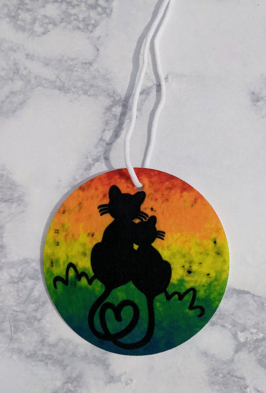 🌈🐱 Rainbow Cat Love Air Freshener – Colorful Cat Car Freshener