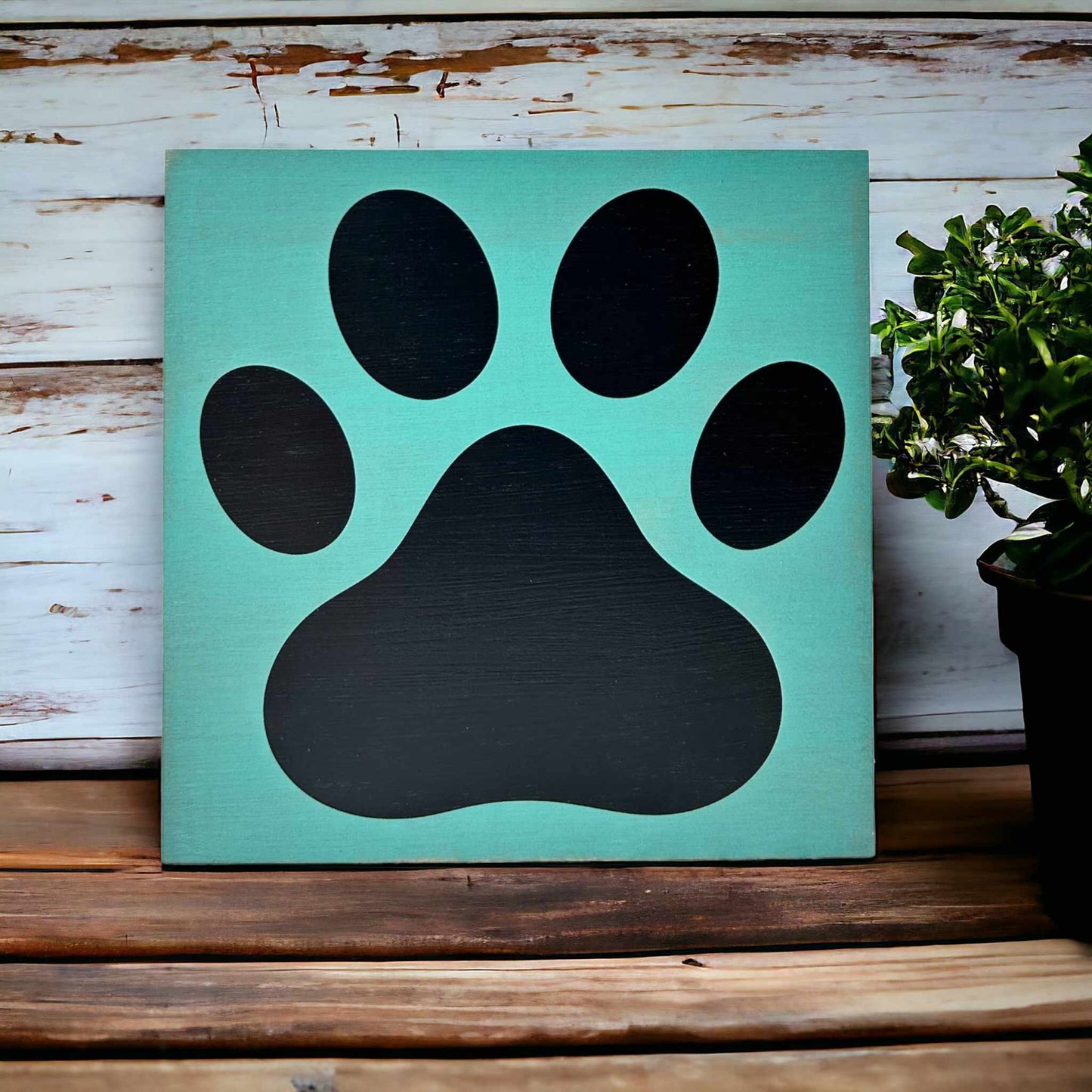 🏡🐶🐱Paw Print - Rustic Wood White Shelf Sitter