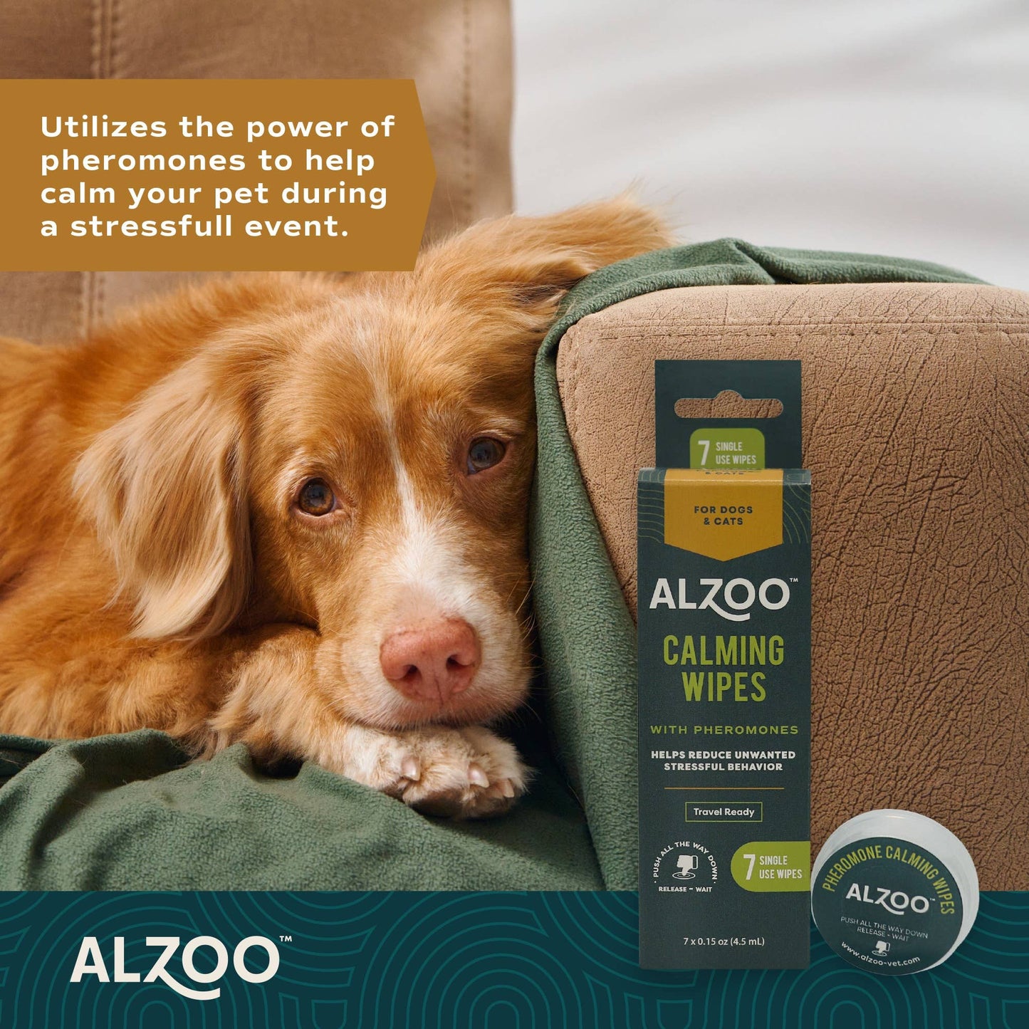 🐶🐱💚ALZOO Calming Wipes with Pheromones for Dogs & Cats, 7ct