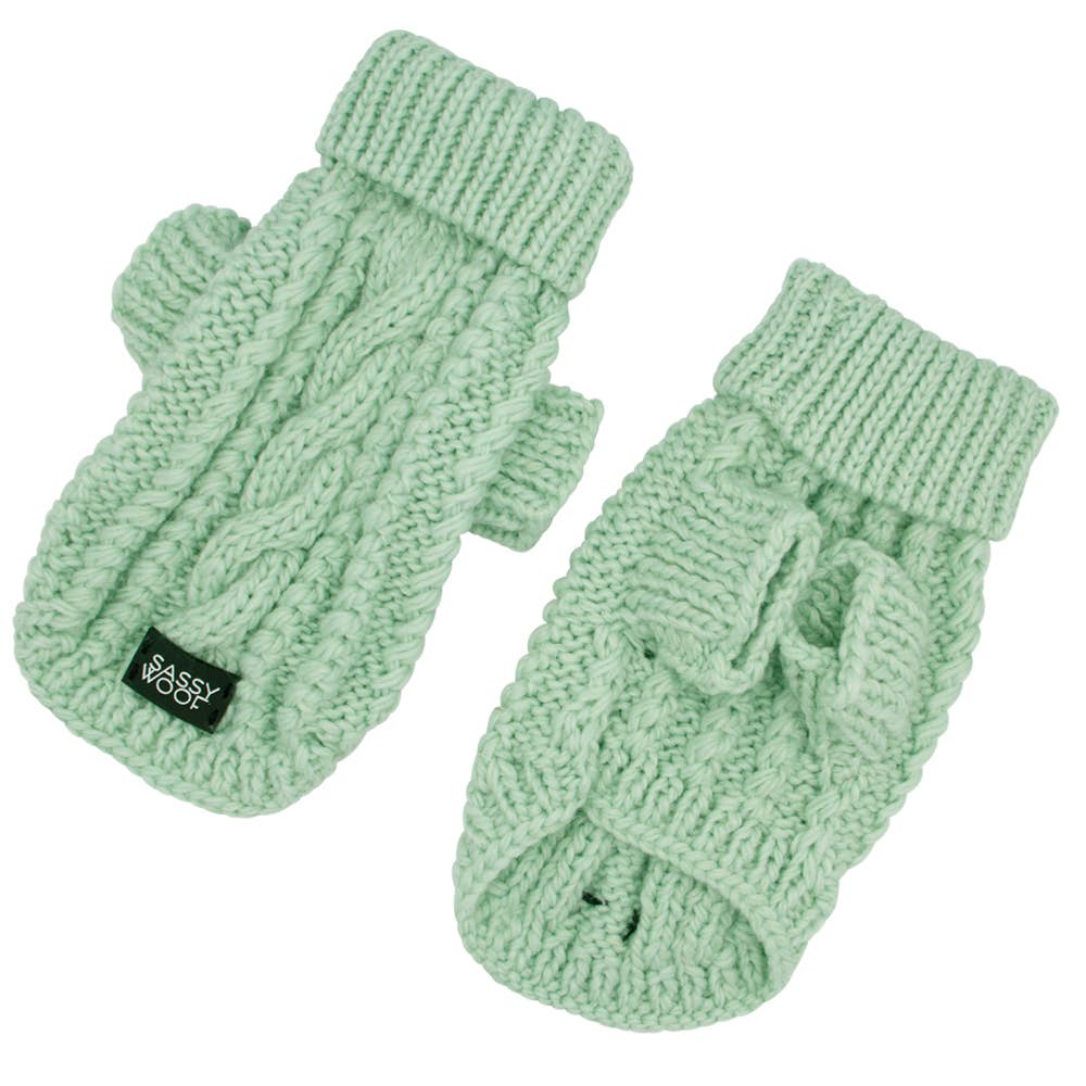 Dog Cable Knit Sweater - Mint Green