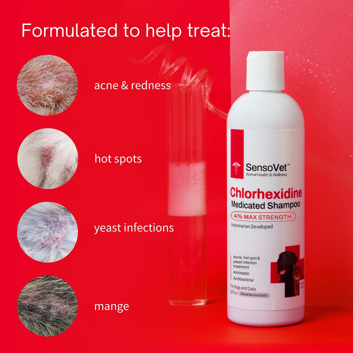 🐶🐱🛁SensoVet Chlorhexidine 4% Max Strength Shampoo for Dogs & Cats