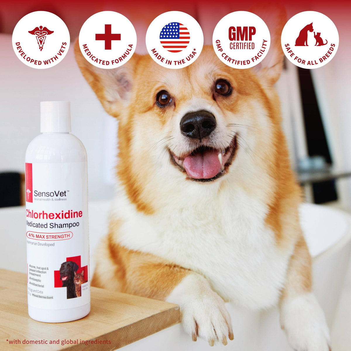 🐶🐱🛁SensoVet Chlorhexidine 4% Max Strength Shampoo for Dogs & Cats