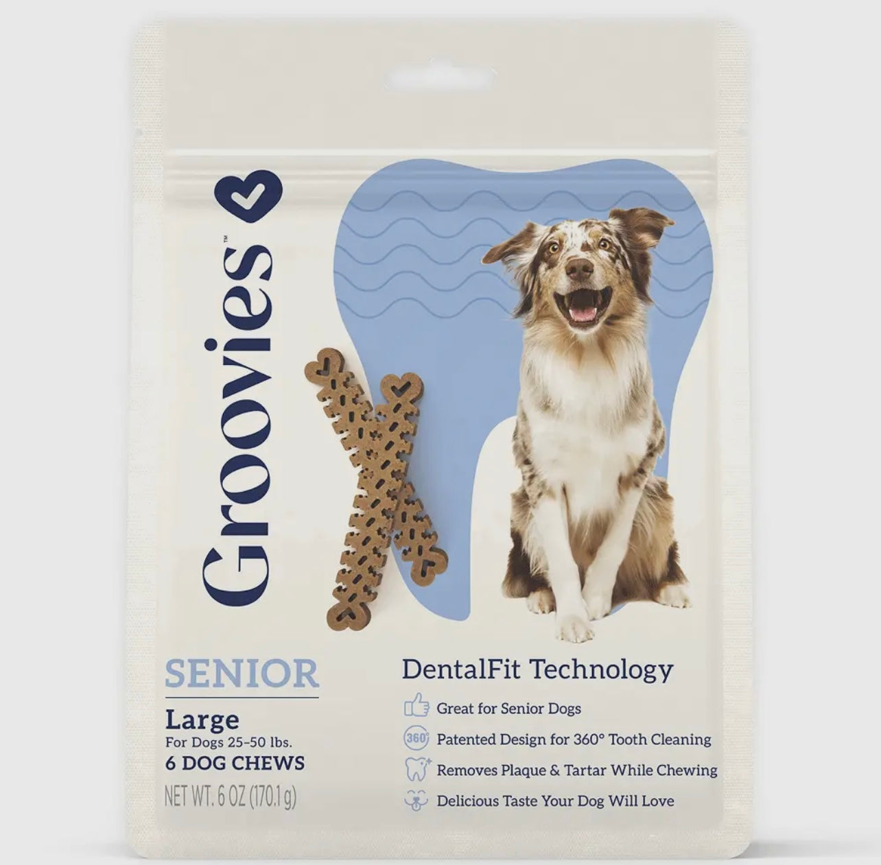 Groovies Senior Dog Dental Chews 6oz
Large 6ct