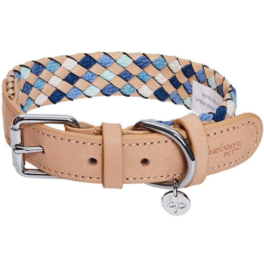 2 Colors, Braided Full Grain Leather Dog Collar