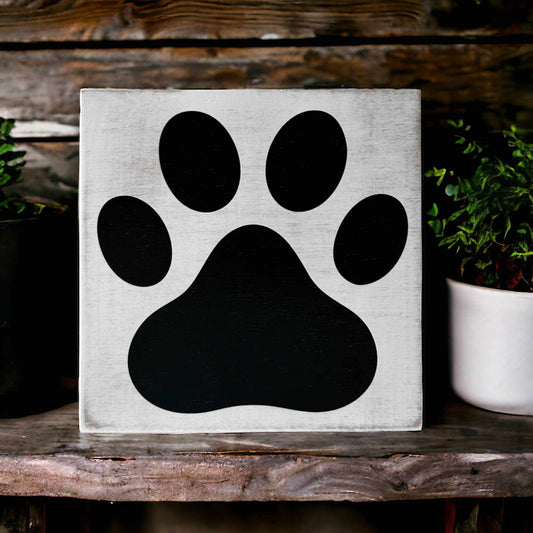 🏡🐶🐱Paw Print - Rustic Wood White Shelf Sitter