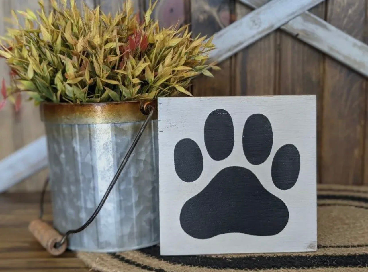 Paw Print - Rustic Wood Shelf Sitter