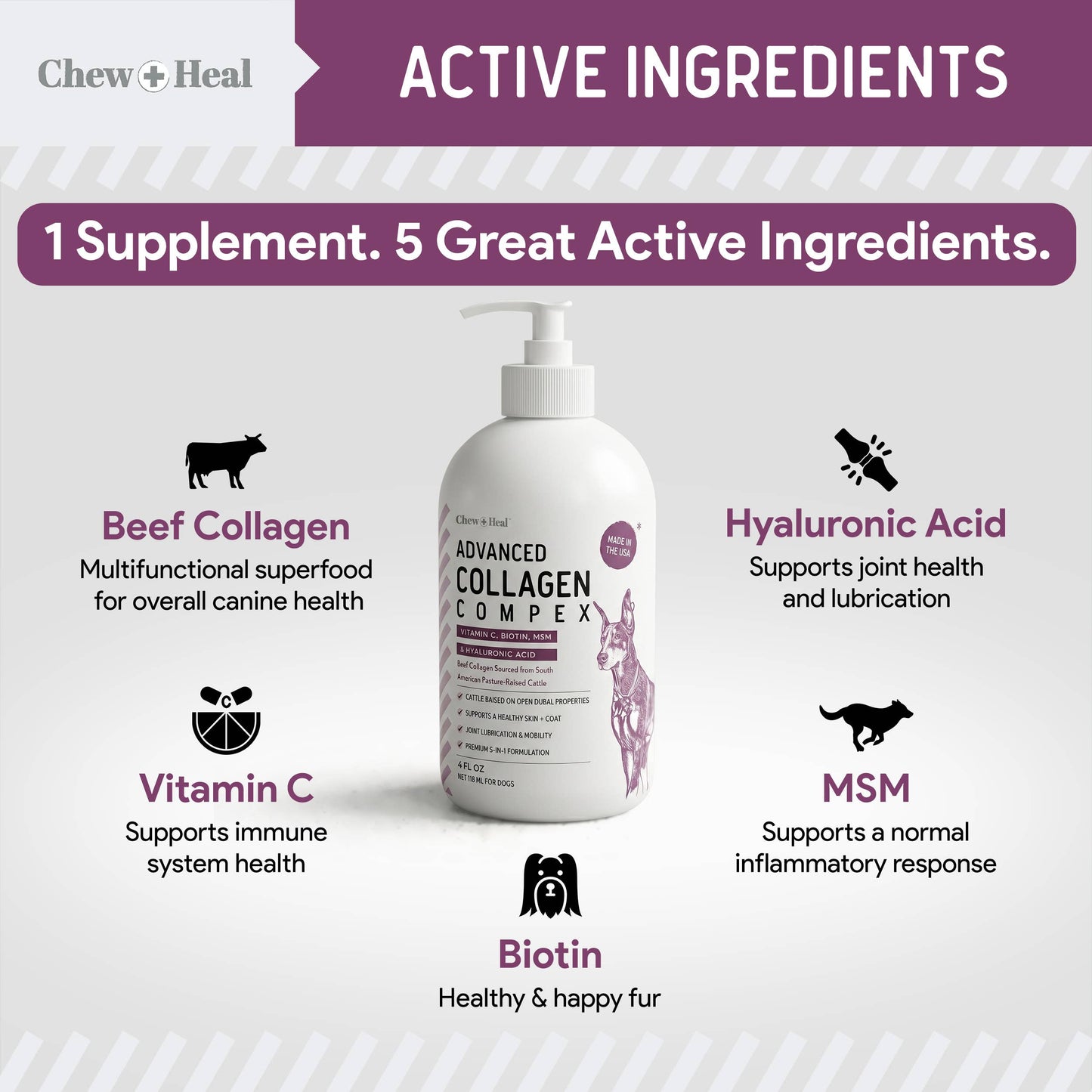 Advanced Collagen Complex Supplement with Pump for Dogs 4oz