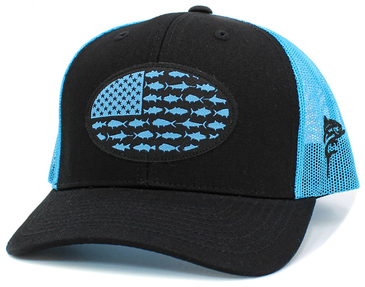 🎣🧢USA Fish Flag Mesh Back Ballcap