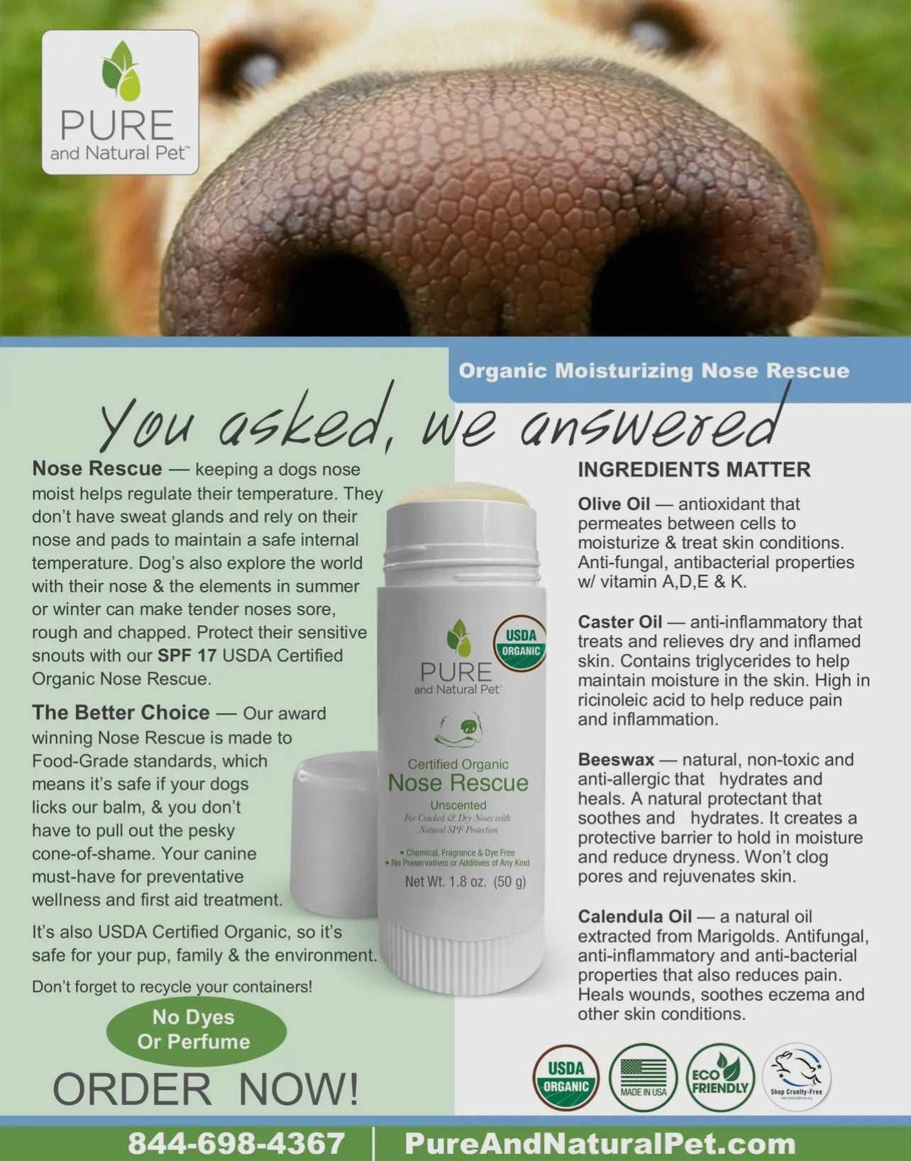 Nose Rescue Moisturizing Balm For Dogs - Organic - Unscented