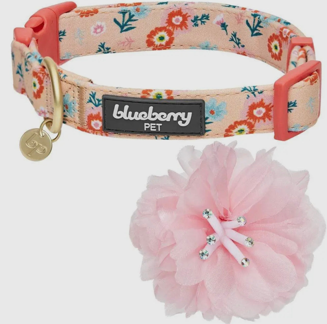 Floral Dog Collar with Detachable Pink Peony